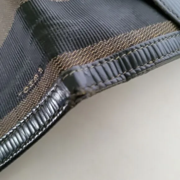 Fendi Vintage Pequin Wallet Canvas Leather Wallet Black Purse Bifold Compact - Picture 11 of 16